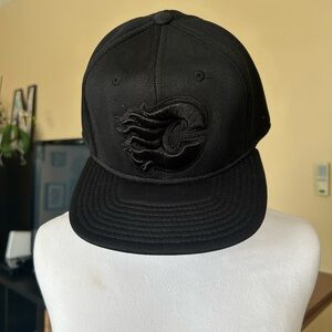 Black Embroidered Calgary Flames Logo Cap